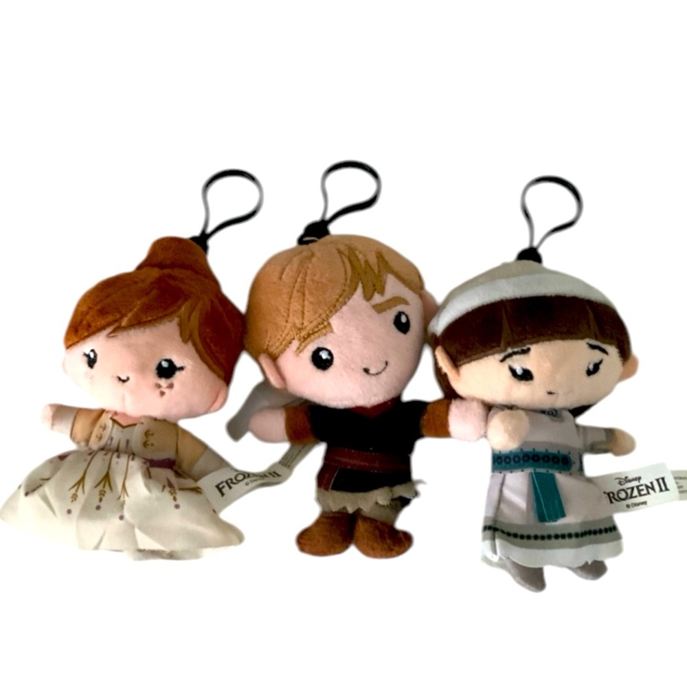DISNEY FROZEN 2 Anna, Kristoff, Honeymaren Plush Doll Mini Clips Keychains 4”